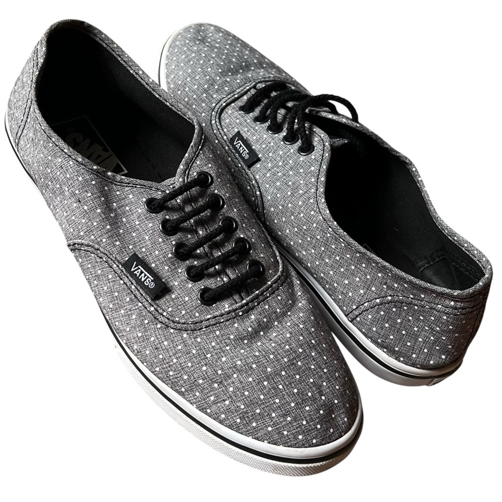 Vans low pro sneaker Polk a dot gray and white canvas women size 8 men size 6.5